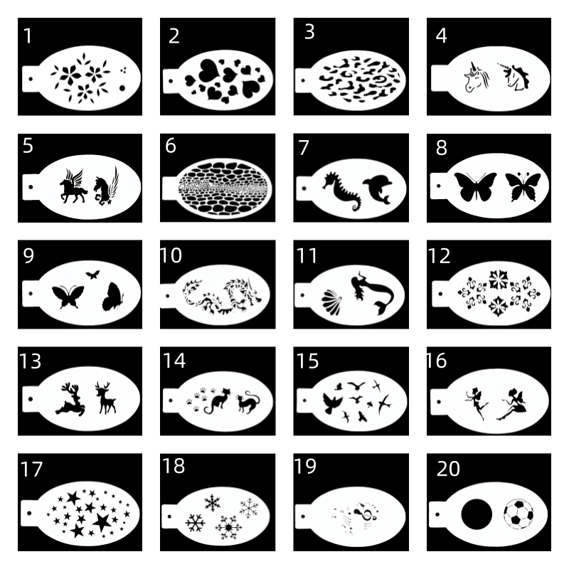 面部彩绘镂空模板摆摊脸绘工具足球美人鱼独角兽龙雪花足球音符