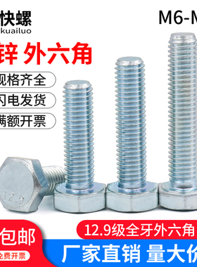 12.9级镀锌外六角螺栓M6M8M10M14M16M20蓝白锌德标全牙高强度螺丝