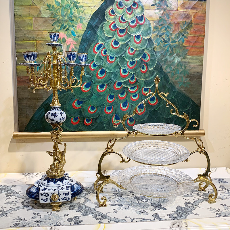 美式古典客厅玄关桌面装饰摆件 奢华别墅陶瓷配铜家居软装饰品