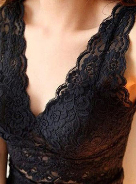 网红爆款性感V领蕾丝吊带背心外穿打底衫带胸垫美背内衣裹胸抹胸