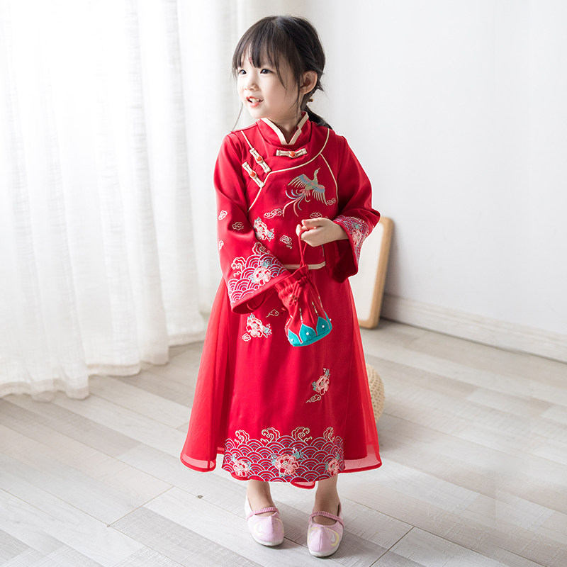 女童唐装礼服红色古装汉服贝优可