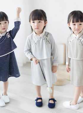 春秋宝宝假两件改良儿童套装汉服