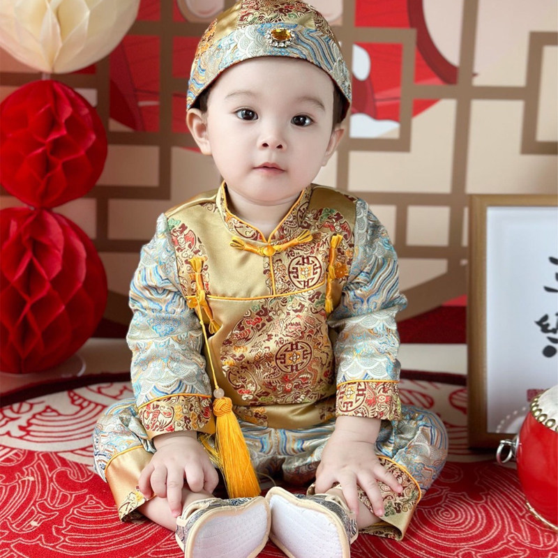 周岁礼服男宝宝春秋抓周服百天宴生日衣服男童中式分体唐装套装