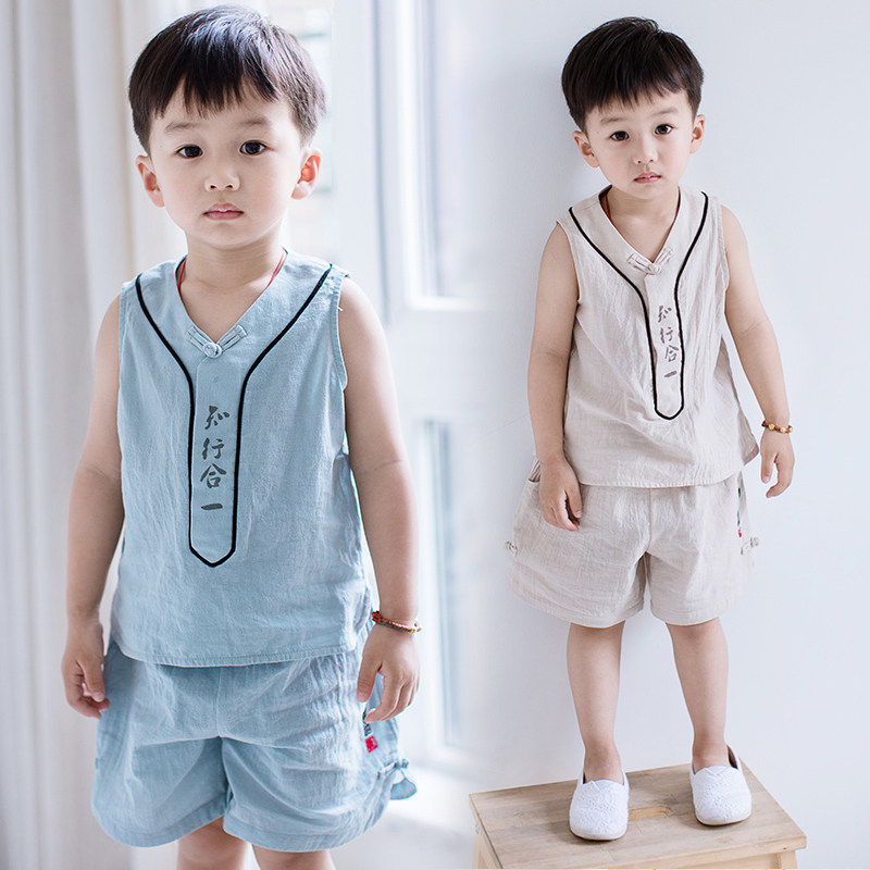 汉服男童夏季短袖纯棉古装背心图片