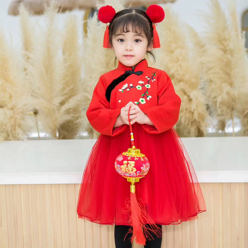 女童连衣裙秋冬加绒加厚儿童旗袍