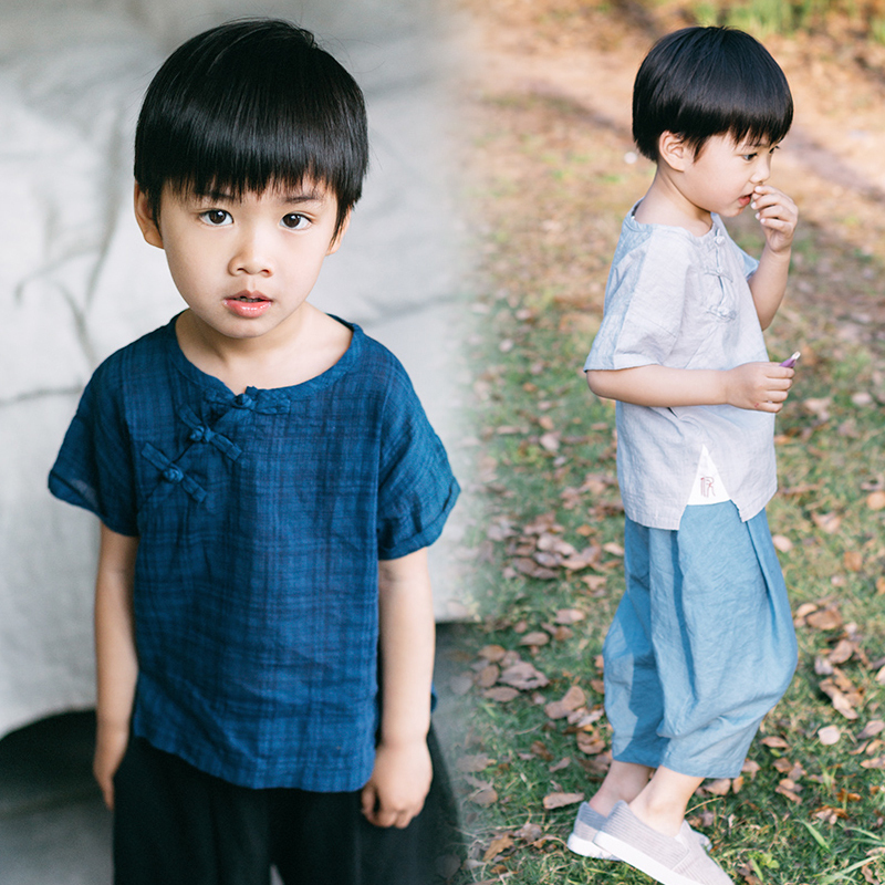 汉服男童夏季薄款衬衫唐装宝宝礼服复古风小孩民族风棉麻儿童衣服