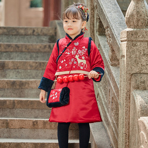 女童唐装旗袍冬加厚女礼服裙