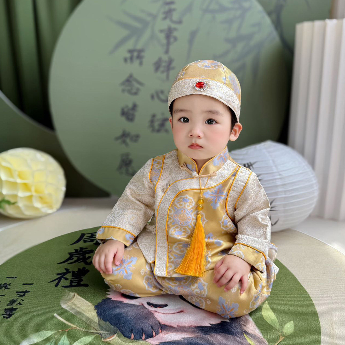 一周岁男宝礼服秋季新中式风婴儿宝宝生日抓周宴冠衣中秋衣服套装