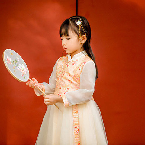汉服女童2022新款春长袖假两件连衣裙儿童女装宝宝中国风超仙唐装