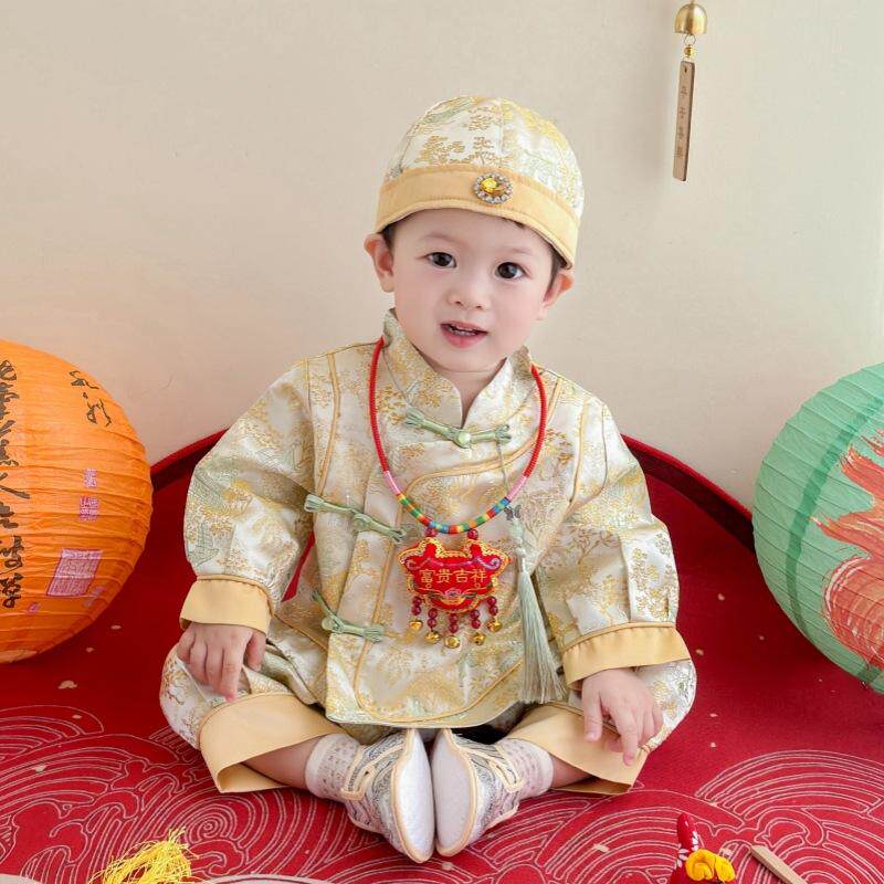 宝宝周岁礼服唐装24新品国风新中式套装生日宴百天抓周男女宝冠衣