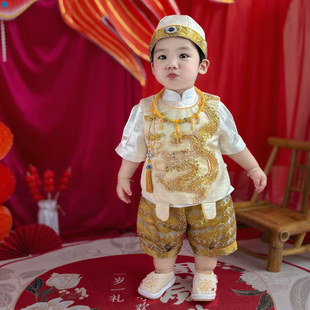 周岁男宝礼服夏中式周岁宴龙宝宝抓周服男童分体唐装白天婴儿衣服