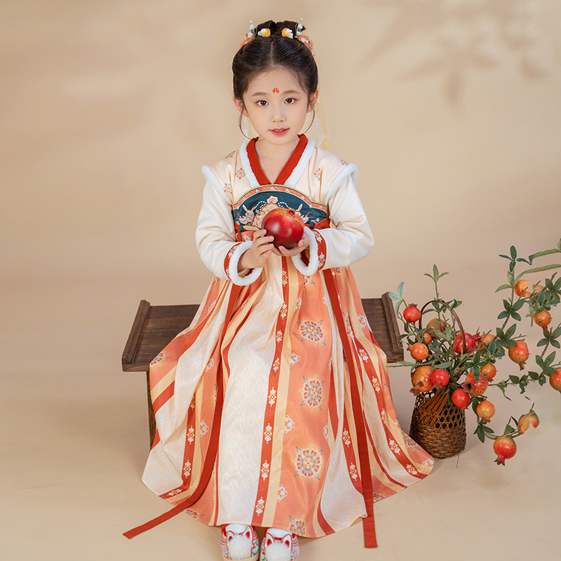 贝优可冬季新加绒连衣裙女童汉服