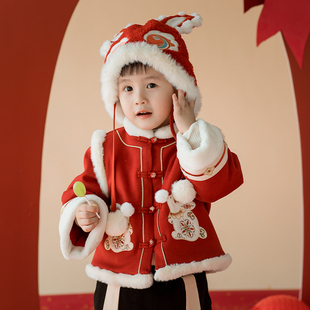 拜年服新年装男女童冬装新品红外套呢子中国风儿童汉服古装古风