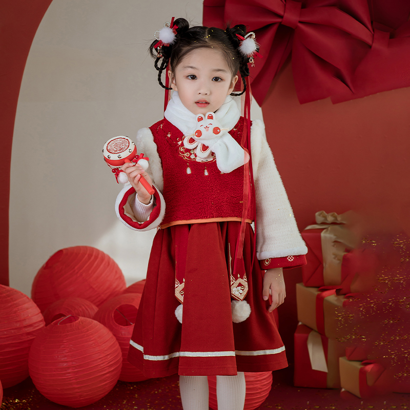 加绒加厚汉服古装拜年服女童冬季