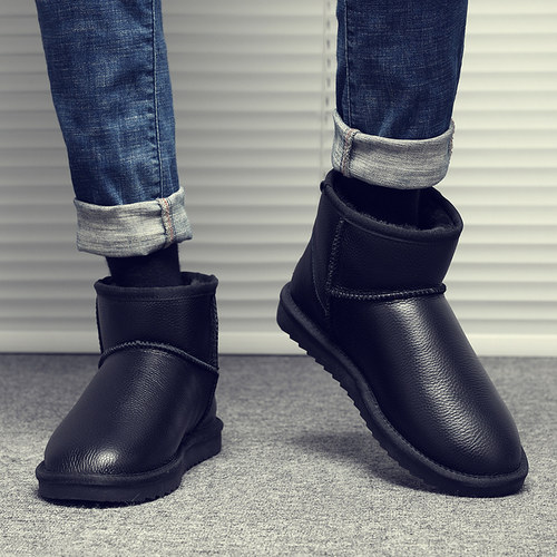 冬季男款防水雪地牛皮保暖棉靴