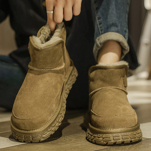 男士雪地靴男款皮毛一体新款保暖厚底冬季防滑高帮真皮大棉羊毛鞋