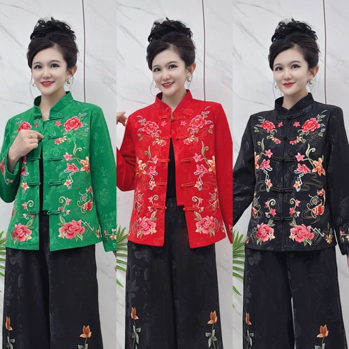 2025秋季新款缎面国风刺绣花盘扣立玲开衫外套民族风中式洋气外套