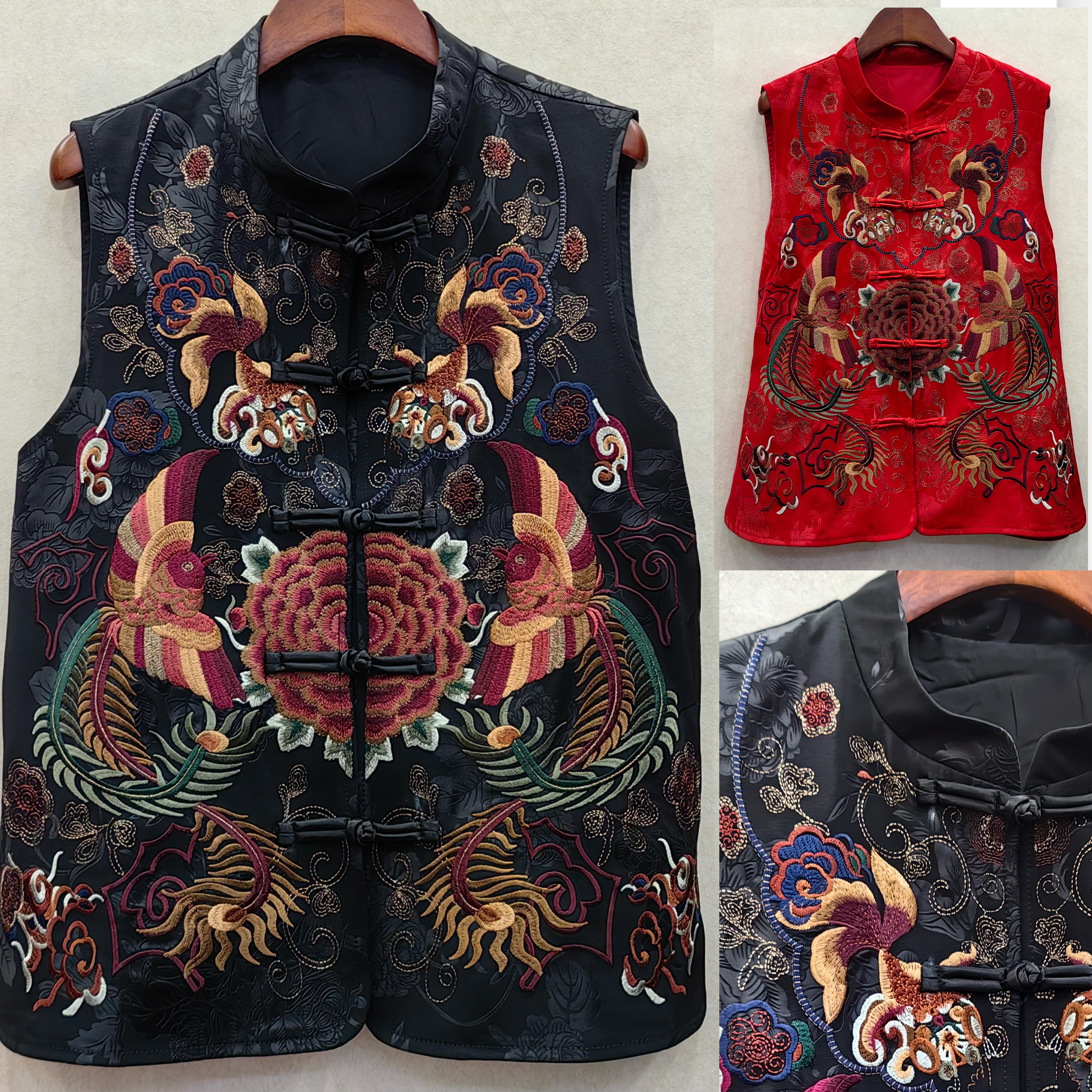 中式国风立领重工刺绣国风马甲复古满绣坎肩提花开衫背心坎肩马夹