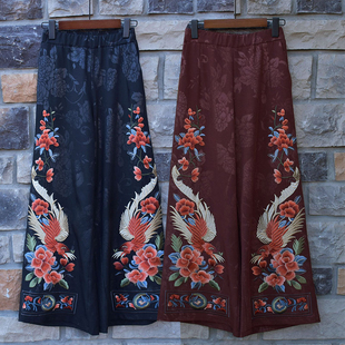 宽松版 大码 新中式 2025春款 子长裤 重工刺绣凤凰阔腿裤 裤 新款