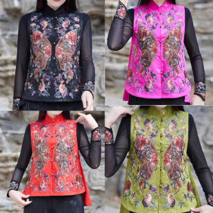 中式 遮肉宽松版 马夹烫花缎面个性 新中式 坎肩 国风女装 古风无袖 春款