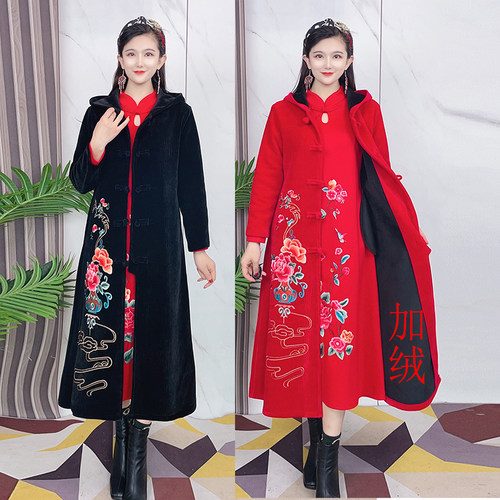 民族风大码刺绣花加绒风衣