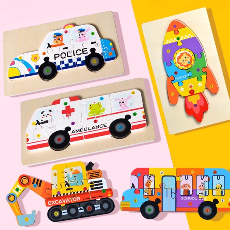 木质大块卡扣拼装拼图积木数字教学 3-4-5-6岁儿童早教益智力玩具
