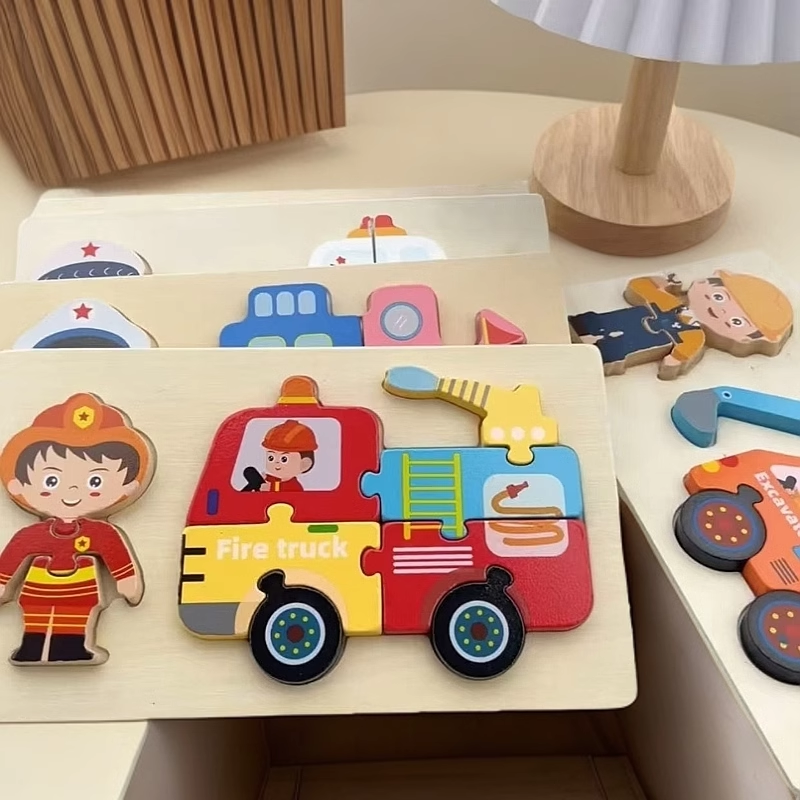 儿童益智卡通工程车拼图玩具智力3-6岁孩子挖掘机木质3D立体拼图