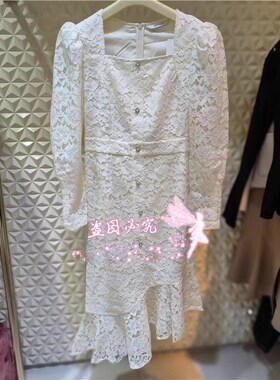 曼娅奴女士蕾丝裙2023春秋新款镂空高腰显瘦连衣裙女MN12DC041