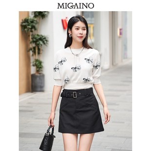 曼娅奴2023夏季 休闲显瘦小个子小黑裙高腰半身裙女MN24EA701 新款