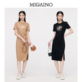 T恤裙MO14DA665 小个子收腰中长款 曼娅奴休闲连衣裙女2024夏季 新款