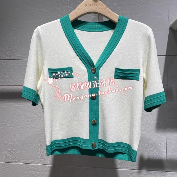 曼娅奴2023年新品夏装短袖短款百搭圆领针织衫上衣女MN22JK226