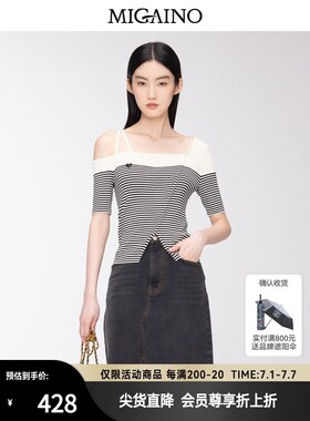 女装2024秋新款设计感露肩条纹针织T恤MO34KW611
