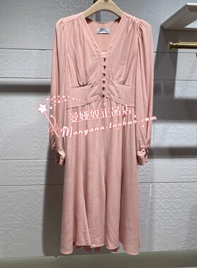 曼娅奴气质连衣裙女2023春季新款小个子优雅V领A字裙MN12DC084