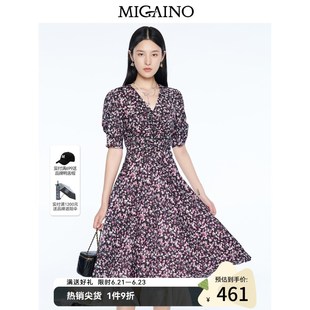 显瘦收腰大摆裙碎花连衣裙女MN24DA680 泡泡袖 曼娅奴2夏季 新款