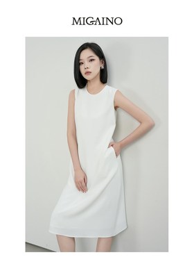 Migaino曼娅奴女装25秋新款圆领无袖背心连衣裙醋酸裙子MP34DE705