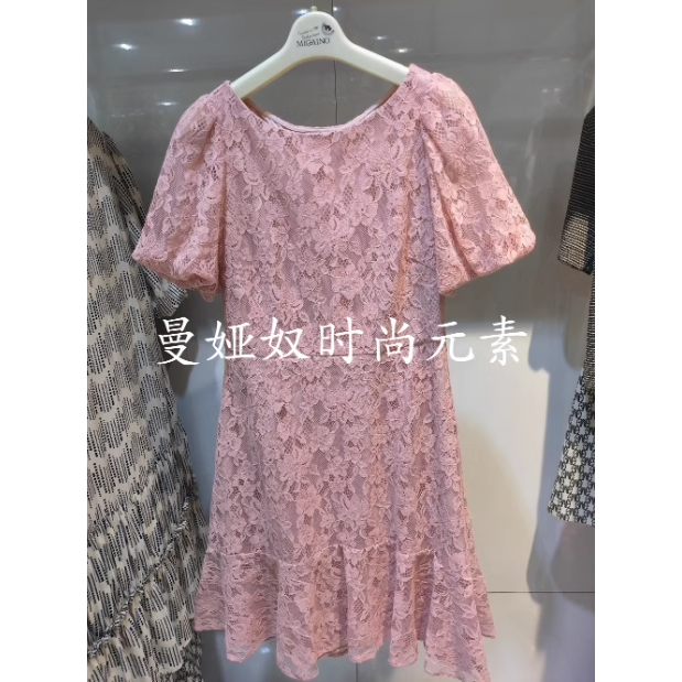 曼娅奴2023夏季新款蕾丝小个子收腰圆领腰带连衣裙女MN22DA156