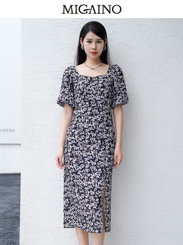 Migaino曼娅奴法式连衣裙女2023年秋新款优雅碎花茶歇裙MN32DC100