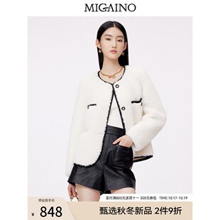 曼娅奴颗粒绒外套女2023冬新款气质小个子短款毛呢外套MN44SC643