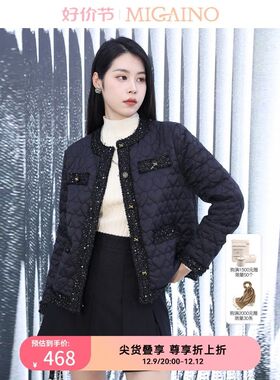 曼娅奴黑色棉服女2023秋冬新款高级感爱心轻薄保暖外套MN44FA602