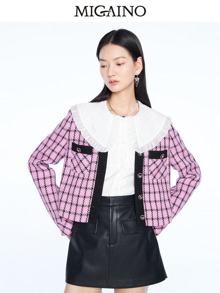 设计感格子长袖上衣短外套曼娅奴