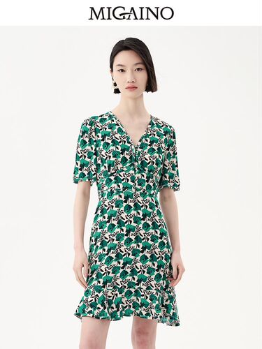 Migaino曼娅奴碎花连衣裙女2023早秋新款气质法式茶歇裙MN32DA047