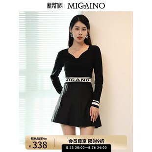 曼娅奴方领针织衫女2023秋季新款气质内搭长袖毛衫上衣MN34KW614