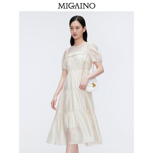 Migaino曼娅奴女装2024夏季新款法式气质收腰显瘦连衣裙MO22DA174