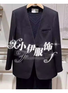 曼娅奴女装2023年冬装新款时尚复古简约宽松休闲V领外套MN42SS039