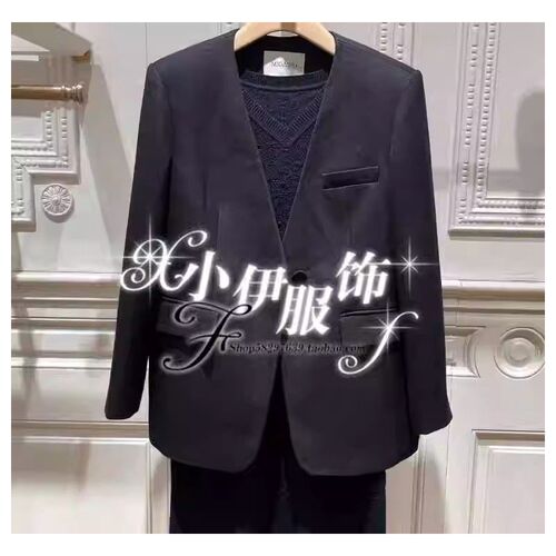 曼娅奴女装2023年冬装新款时尚复古简约宽松休闲V领外套MN42SS039