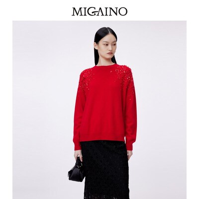 Migaino曼娅奴毛针织衫女2024早春新款设计感重工毛衣MO12WH249