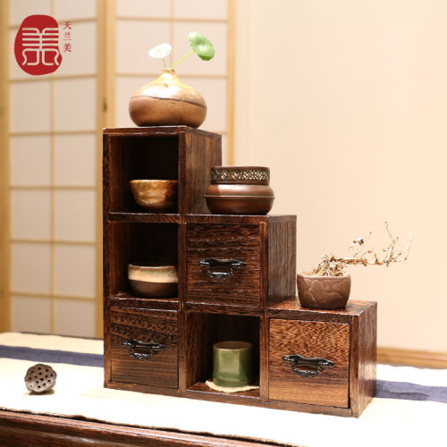 日式实木多宝阁博古架手把件桌面