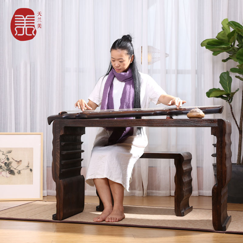 专业院校表演演奏古琴桌 带共鸣条曲边琴桌琴凳 中式实木书法茶桌