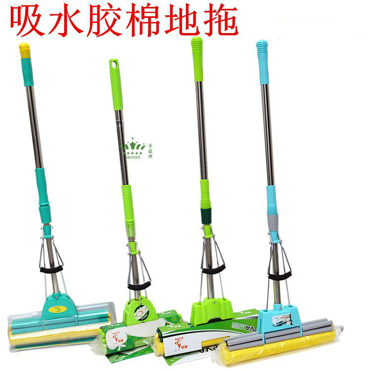 吸水海绵拖把家用胶棉拖把可伸缩滚轮式挤水拖把头免手洗地拖墩布