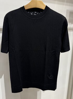 依文男士商务上班休闲纯绵羊毛圆领黑色短袖毛衣毛衫1380元专柜款